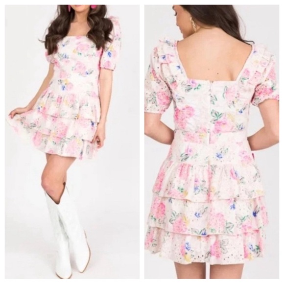 Adelyn Rae Pink Floral Eyelet Dress 33934 - Picture 1 of 15